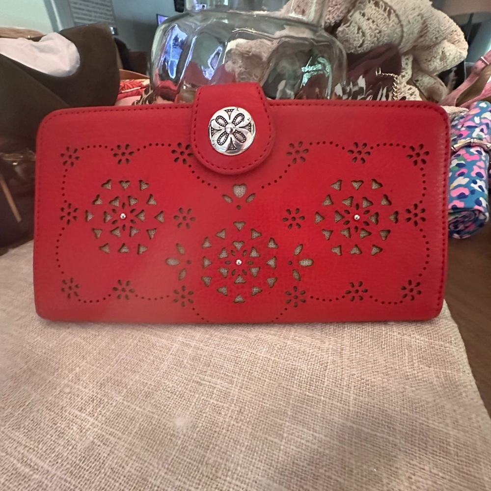 Brighton Elegant Red Leather Cutout Women's Clutch/wallet